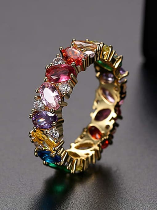 Gold US 6 Copper Cubic Zirconia Multi Color Geometric Dainty Band Ring