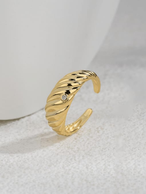 Gold Diamond Bezel bag ring Brass Twist  Irregular Minimalist Band Ring