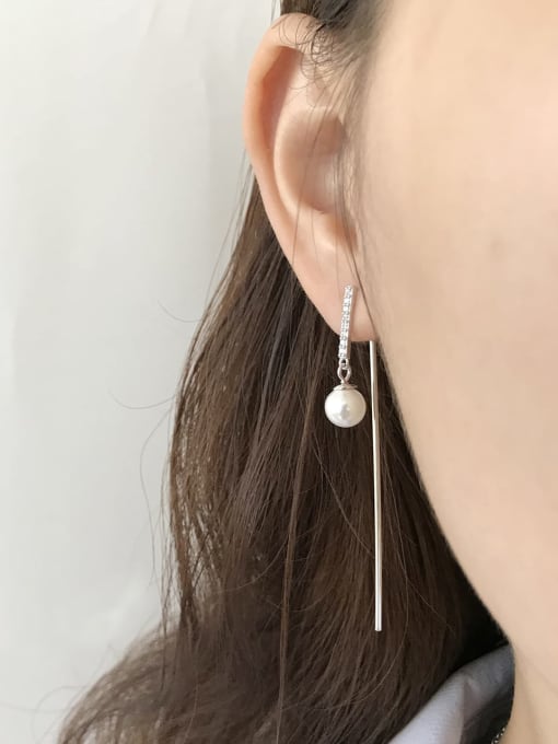 Boomer Cat 925 Sterling Silver Imitation Pearl Tassel Minimalist Threader Earring 3