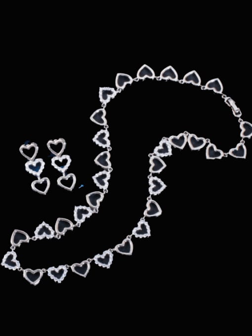 Platinum Brass Cubic Zirconia Trend Heart Earring and Necklace Set