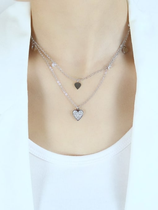 Open Sky Titanium Steel Rhinestone Heart Minimalist Multi Strand Necklace 1