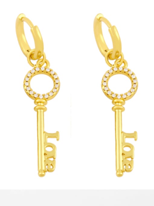 key Brass Cubic Zirconia Key Vintage Huggie Earring