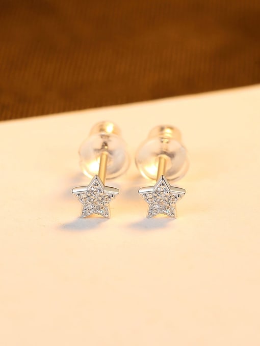 Platinum 925 Sterling Silver Cubic Zirconia Star Minimalist Stud Earring
