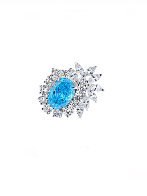 BC-Swarovski Elements 925 Sterling Silver High Carbon Diamond Flower Luxury Cocktail Ring 0