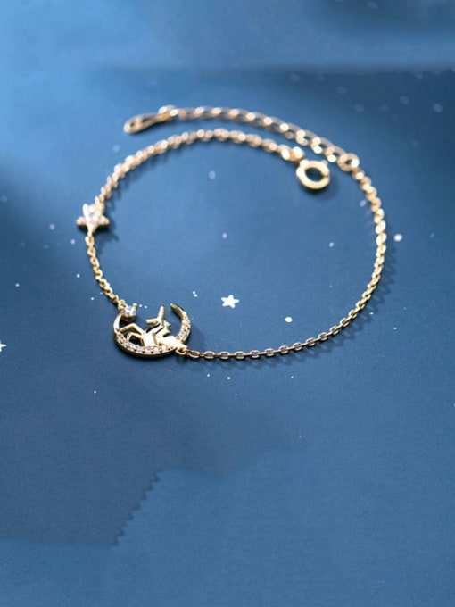 Rosh 925 Sterling Silver Cute unicorn diamond star moon  Bracelet