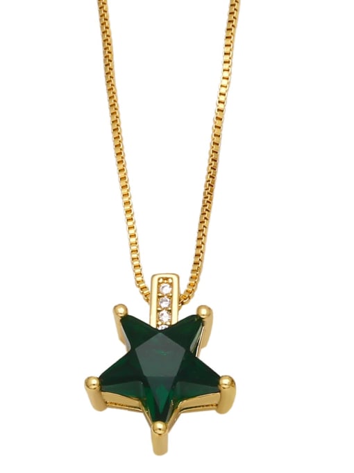 green Brass Cubic Zirconia Pentagram Minimalist Necklace