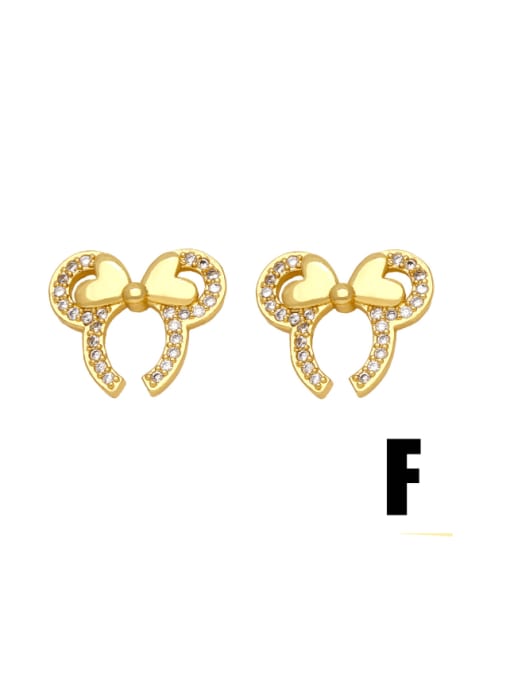 F Brass Cubic Zirconia Bear Cute Stud Earring