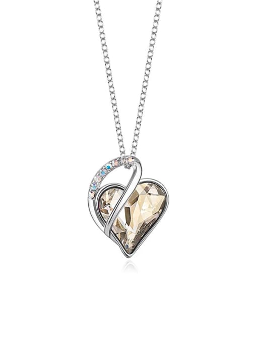 JYXZ 040 (coffee) 925 Sterling Silver Austrian Crystal Heart Classic Necklace
