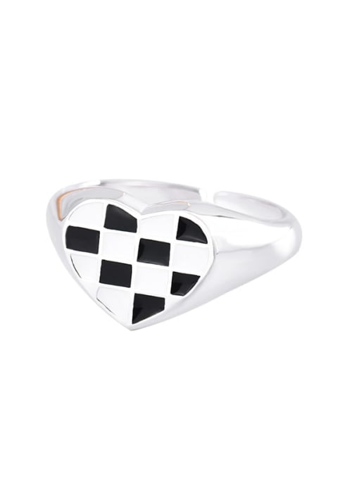 Love black and white 925 Sterling Silver Enamel Heart Vintage Band Ring