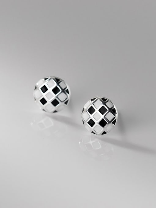 Round 925 Sterling Silver Enamel Geometric Minimalist Stud Earring