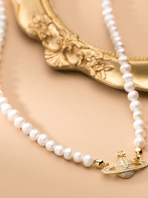 Rosh 925 Sterling Silver Rhinestone Star Minimalist  Imitation pearls Necklace 2