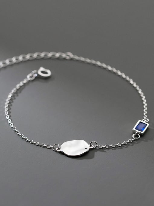 Rosh 925 Sterling Silver Glass Stone Geometric Minimalist Link Bracelet 1