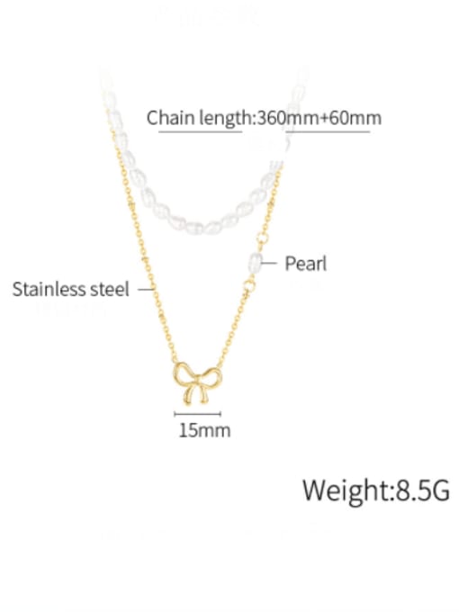 Open Sky Titanium Steel Imitation Pearl Bowknot Minimalist Necklace 2