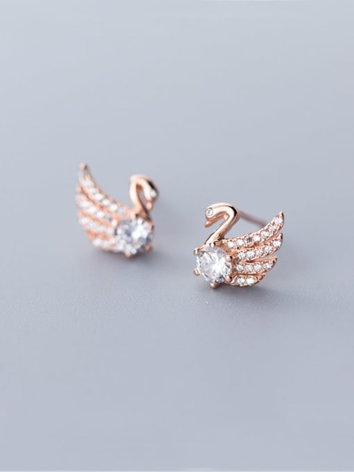 Rosh 925 Sterling Silver Cubic Zirconia Swan Cute Stud Earring