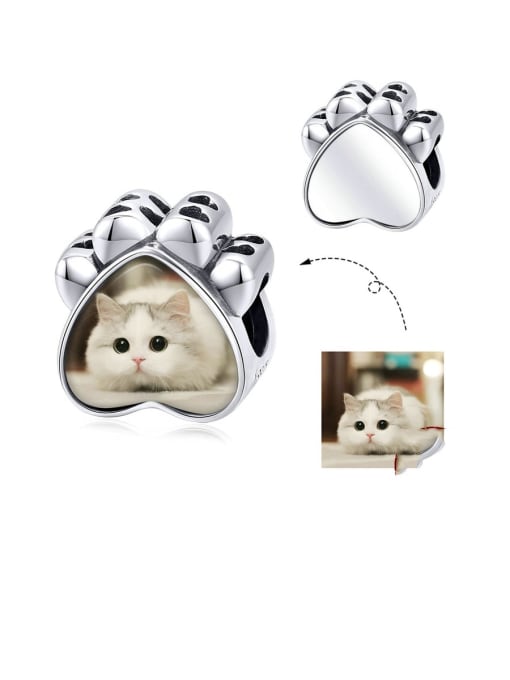 Jare 925 Sterling Silver With  White Gold Plated Minimalist Cat Paw Photo Pendants charms 0