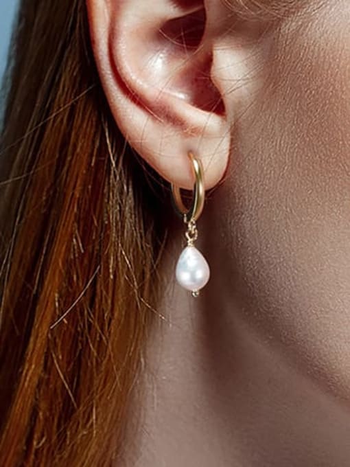 RINNTIN 925 Sterling Silver Freshwater Pearl Geometric Minimalist Huggie Earring 1