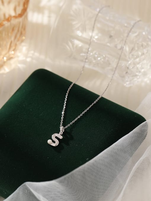 NS1066 【 S 】 925 Sterling Silver Imitation Pearl 26 Letter Minimalist Necklace