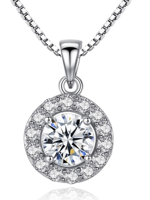 S925 15F01 925 Sterling Silver Cubic Zirconia simple Round Pendant Necklace