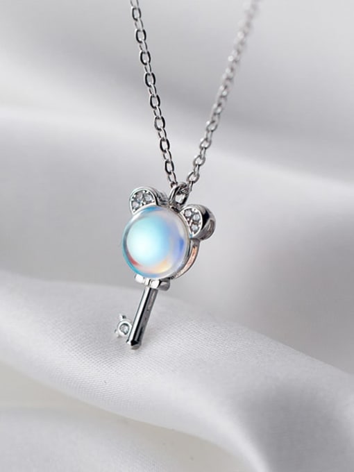 Rosh 925 Sterling Silver Opal  Trend Key Pendant Necklace