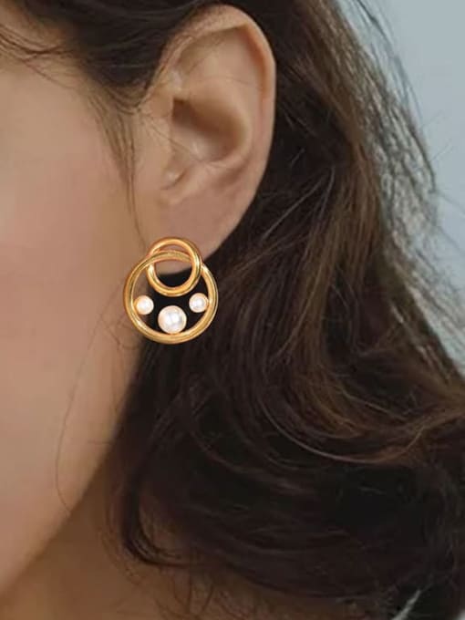 CONG Titanium Steel Imitation Pearl Geometric Minimalist Hoop Earring 1