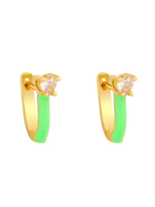 green Brass Multi Color Enamel Heart Vintage Huggie Earring