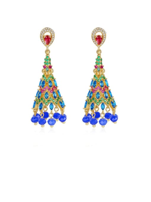 BLING SU Copper Cubic Zirconia Multi Color Bell Ethnic Earring 0