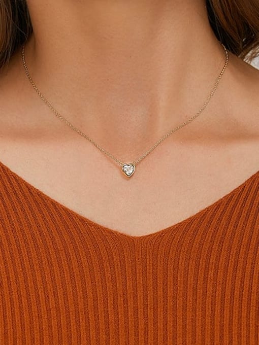 CHARME Brass Cubic Zirconia Heart Minimalist Necklace 1