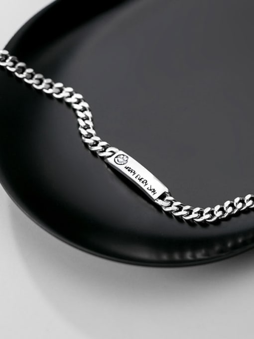 Rosh 925 Sterling Silver Vintage Chain smiley face lettering square card Link Bracelet 2