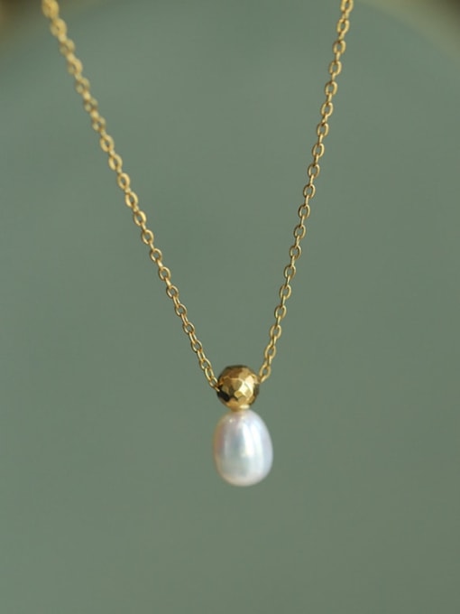 A TEEM Titanium Steel Imitation Pearl Water Drop Minimalist Necklace 0