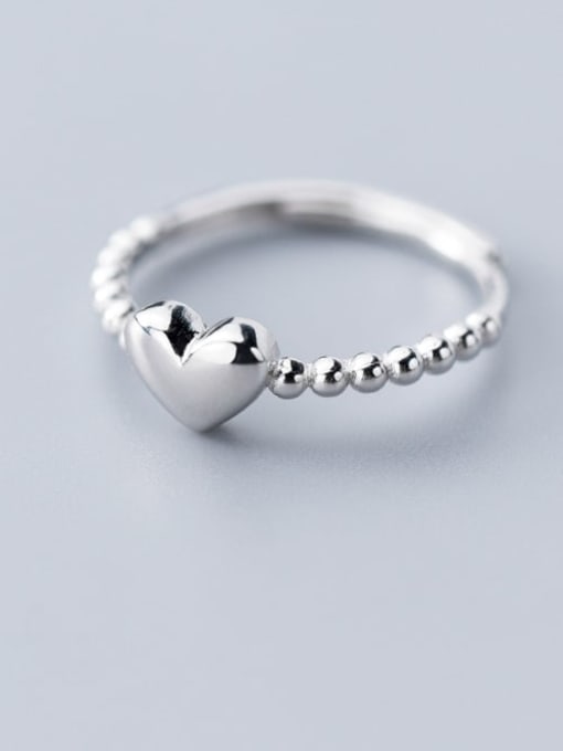 Rosh 925 Sterling Silver Bead Smooth Heart Minimalist Band Ring 0