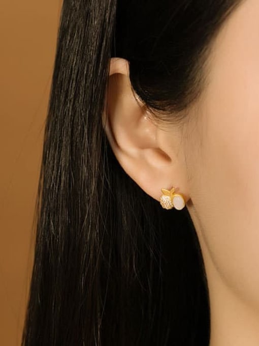 DEER 925 Sterling Silver Jade Friut Cute Stud Earring 1
