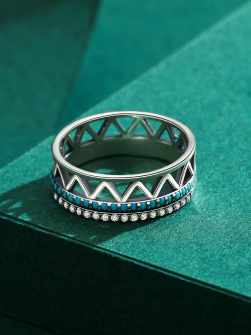MODN 925 Sterling Silver Turquoise Geometric Trend Stackable Ring 2
