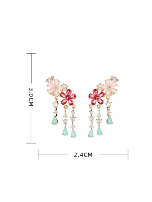 Luxu Brass Cubic Zirconia Flower  Tassel Bohemia Drop Earring 3