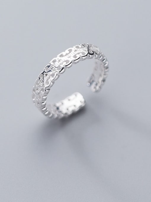Rosh 925 Sterling Silver Flower Minimalist Fashion Simple Pattern Hollow Tail Ring 2