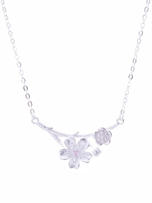 SILVER MI 925 Sterling Silver Cubic Zirconia Flower Vintage Necklace 2