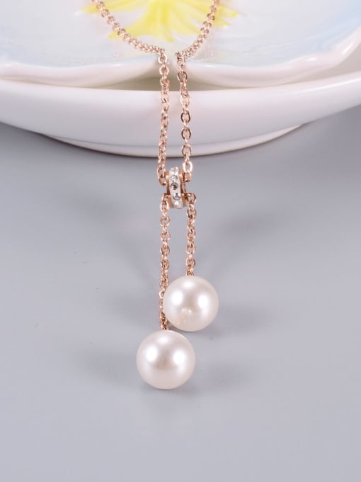 A TEEM Titanium Imitation Pearl Tassel Minimalist Necklace 2