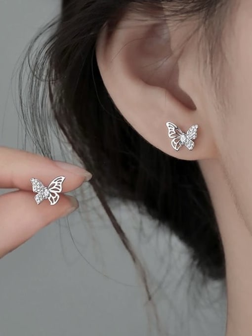 Rosh 925 Sterling Silver Hollow Butterfly Minimalist Stud Earring 1