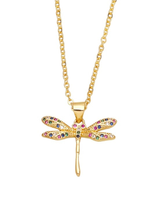B Brass Cubic Zirconia Vintage Dragonfly  Pendant Necklace