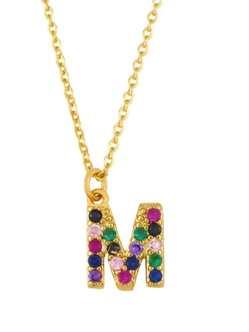 M Brass Cubic Zirconia Letter Vintage Necklace