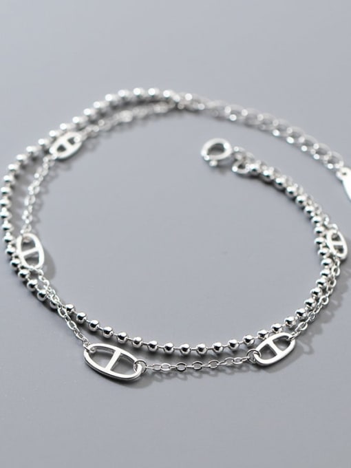Rosh 925 Sterling Silver Bead Geometric Minimalist Strand Bracelet 1