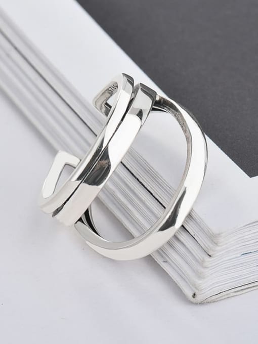 XBOX 925 Sterling Silver Geometric Retro double line Stackable Ring 4