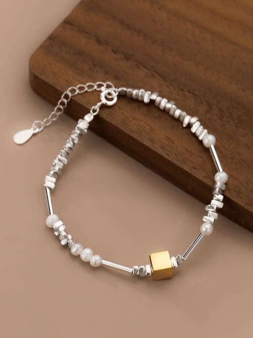 Rosh 925 Sterling Silver Imitation Pearl Geometric Vintage Beaded Bracelet 3