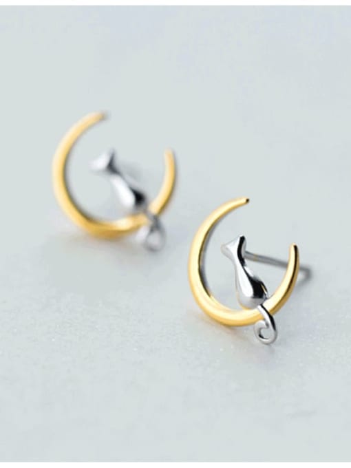 Rosh 925 Sterling Silver  Minimalist Cute  Cat Moon  Necklace 4
