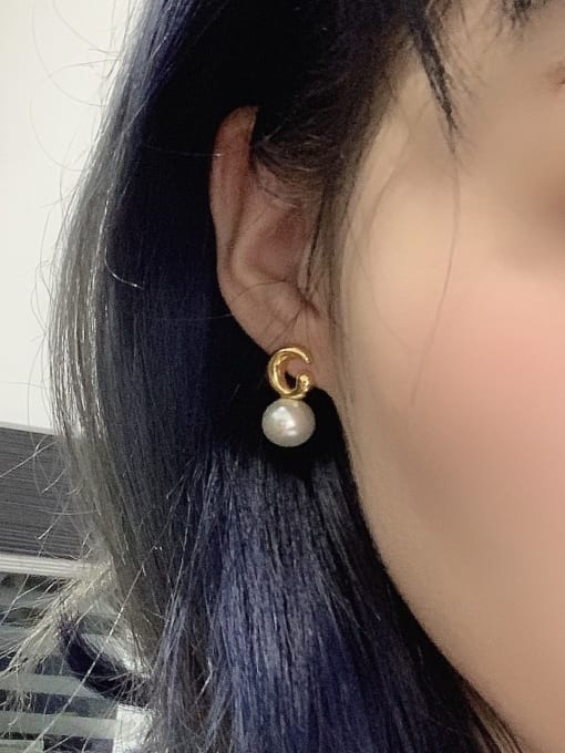LI MUMU Copper Imitation Pearl White Round Minimalist Stud Earring 1