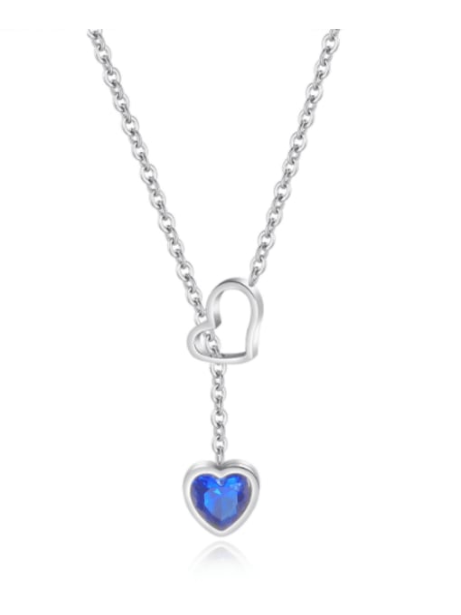 Open Sky Titanium Steel Glass Stone Heart Minimalist Tassel Necklace 0