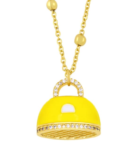 yellow Brass Rhinestone Enamel Irregular Bag Vintage Necklace