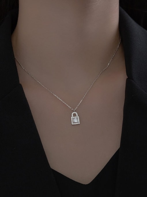 S925 silver lock sleeve chain 925 Sterling Silver Cubic Zirconia Geometric Minimalist Necklace