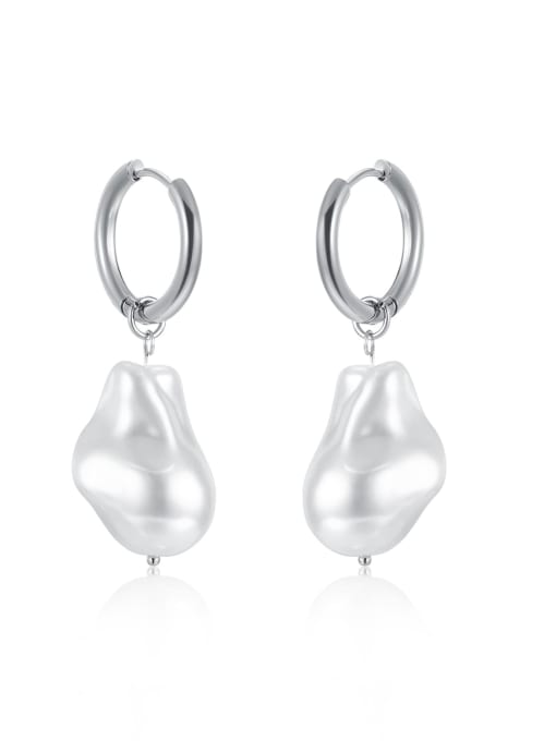 774 Steel Earrings Titanium Steel Imitation Pearl Geometric Minimalist Huggie Earring