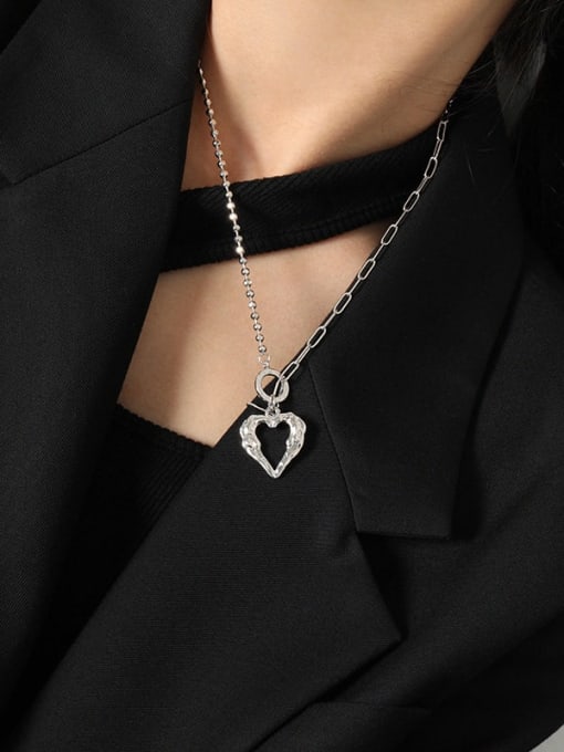 DAKA 925 Sterling Silver Hollow Heart Vintage Necklace 2
