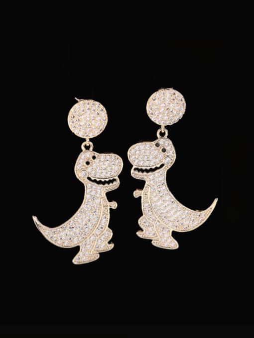 white Brass Cubic Zirconia  Vintage Cartoon Dinosaur Cluster Earring